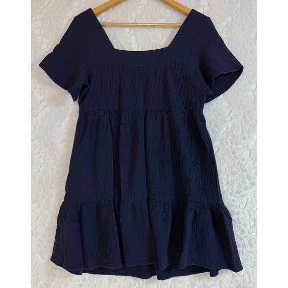 Rails Valentina Square Neck Navy Blue Cotton Gauze Tiered Ruffled Mini Dress XS - Picture 5 of 9
